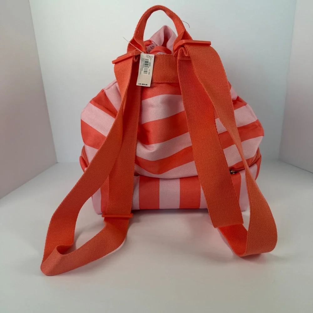 Victorias Secret Pink Orange Striped Drawstring Backpack Insulated Cooler Base